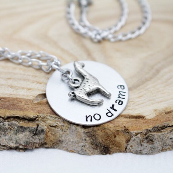 No Drama Llama Hand Stamped Pendant Necklace - 18" Chain - Handmade - Picture 5 of 5
